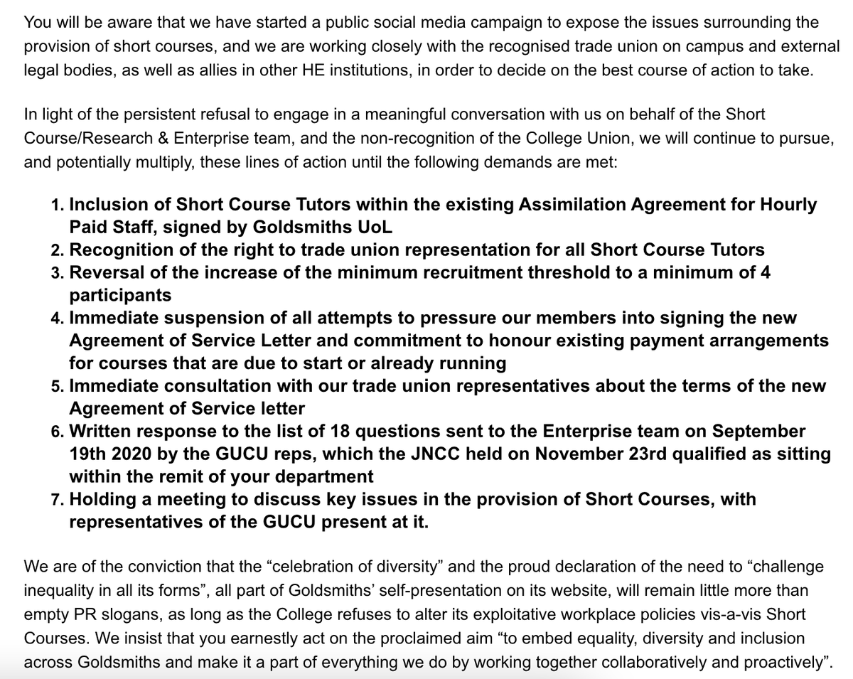 just sent our collective demands to @ShortsAtGold at @GoldsmithsUoL Short Course Lecturers Are Goldsmiths' Workers! #savegoldsmiths