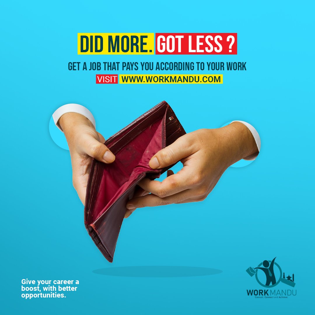 Workmandu2's tweet photo. The thing that most employees complain about their job is that they are not paid according to the work they put on.

Give your career a boost, with better opportunities.
Send us your CV at contact@workmandu.com 

#Workmandu #jobportal #jobrecruitment #recruitment #jobagency https://t.co/gg5c9MWvRo