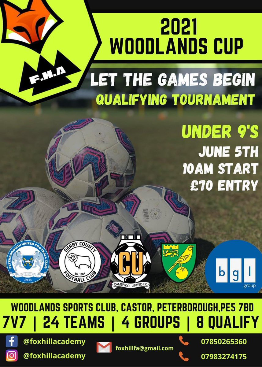 UNDER 9 CUP 

We have 6 places left for the qualifiers on June 5th. Top 8 sides win a free place in the finals tournament in June 17th against Peterborough United, Derby County, Norwich, Cambridge &amp; Chesterfield. 

Please get in touch! ⚽️

#Share #Retweet #SpreadTheWord
