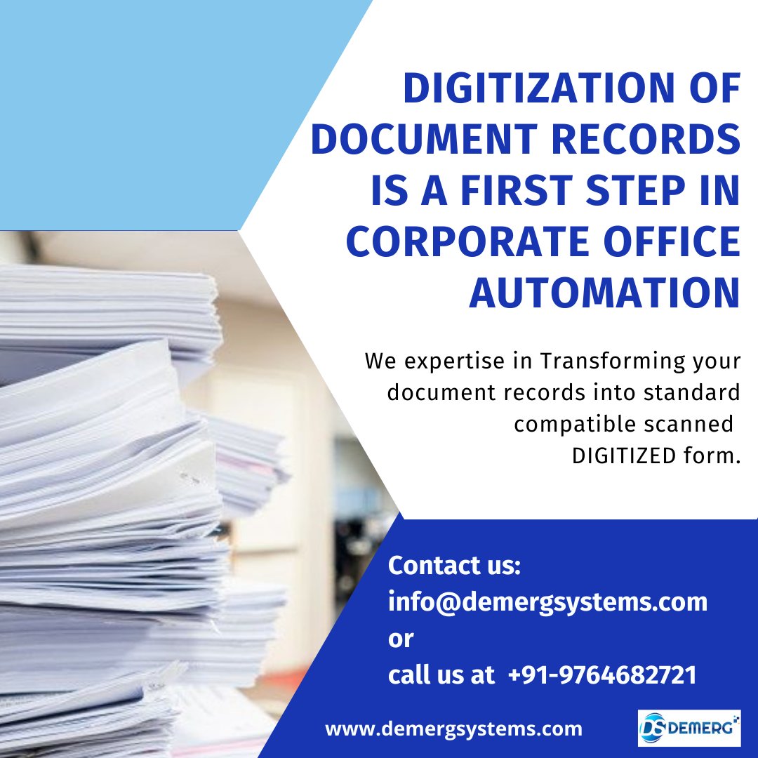 DemergIndia's tweet photo. @DemergIndia Document Digitization Services for DIGITIZATION of document records for Corporates, Manufacturing and Pharmaceutical. Transform your paper records into complete digitized records. #documentdigitization #Goa #documentscanning #pharmaceutical #manufacturing https://t.co/plvTHjcOmk