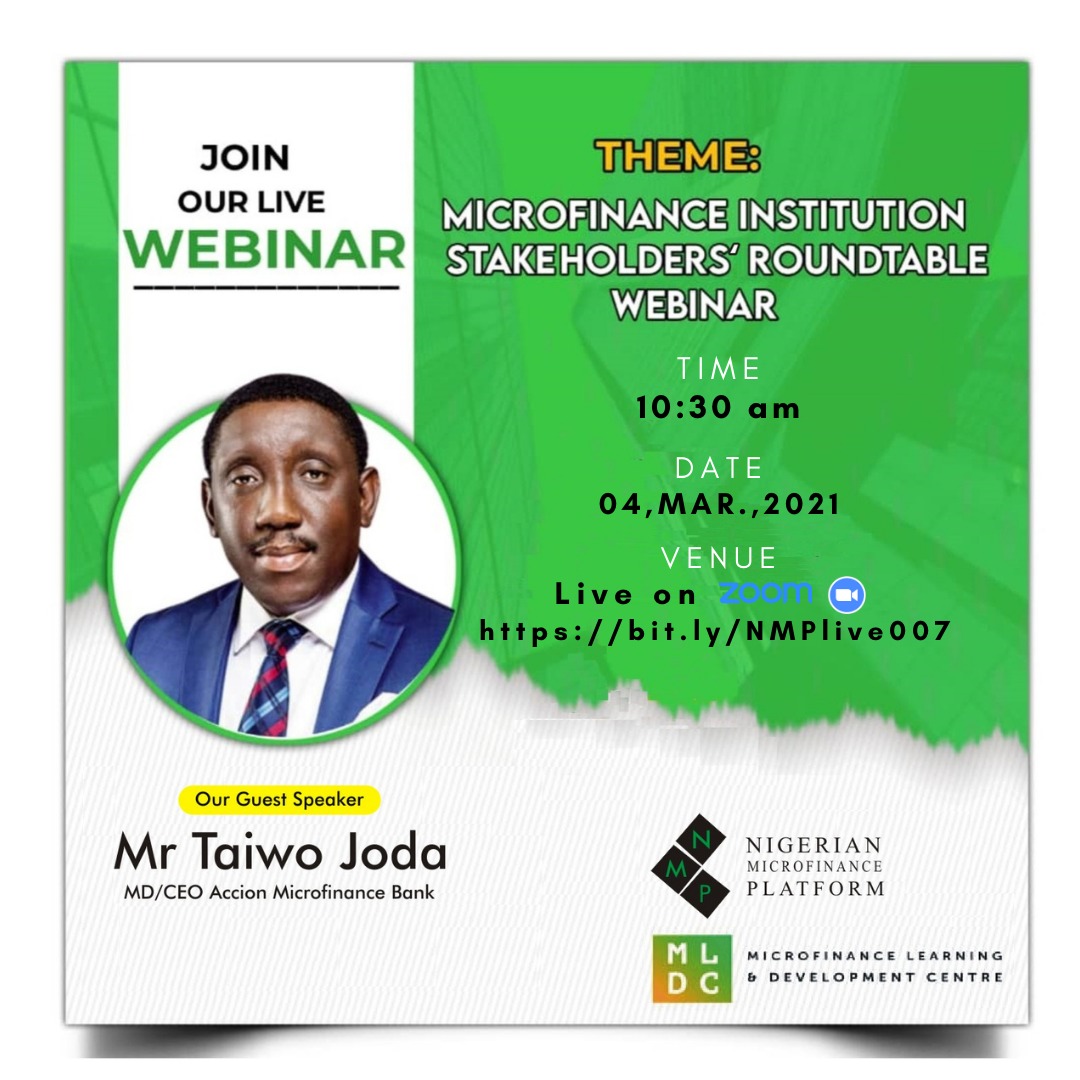 Join our SRW series for March. 
Topic: Digitalization &amp; Fintech: A threat or opportunity to Microfinance Institutions
Date: Thur, 4th March 2021
Time: 10:30 am
Venue: Online
Link: bit.ly/NMPlive007