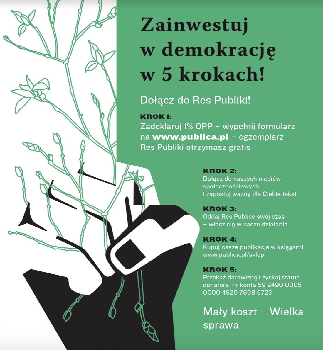ResPublicaNowa's tweet photo. Rozliczając swój PIT pamiętajcie, aby przekazać 1 %. Dla nas to wielka sprawa.
Zainwestuj w demokrację - wesprzyj Res Publikę swoim 1% - my pozostałe 99% bierzemy na siebie! 

@Anna_Mierzynska @b_goralczyk @JarasJarasy https://t.co/b5albRD1t1