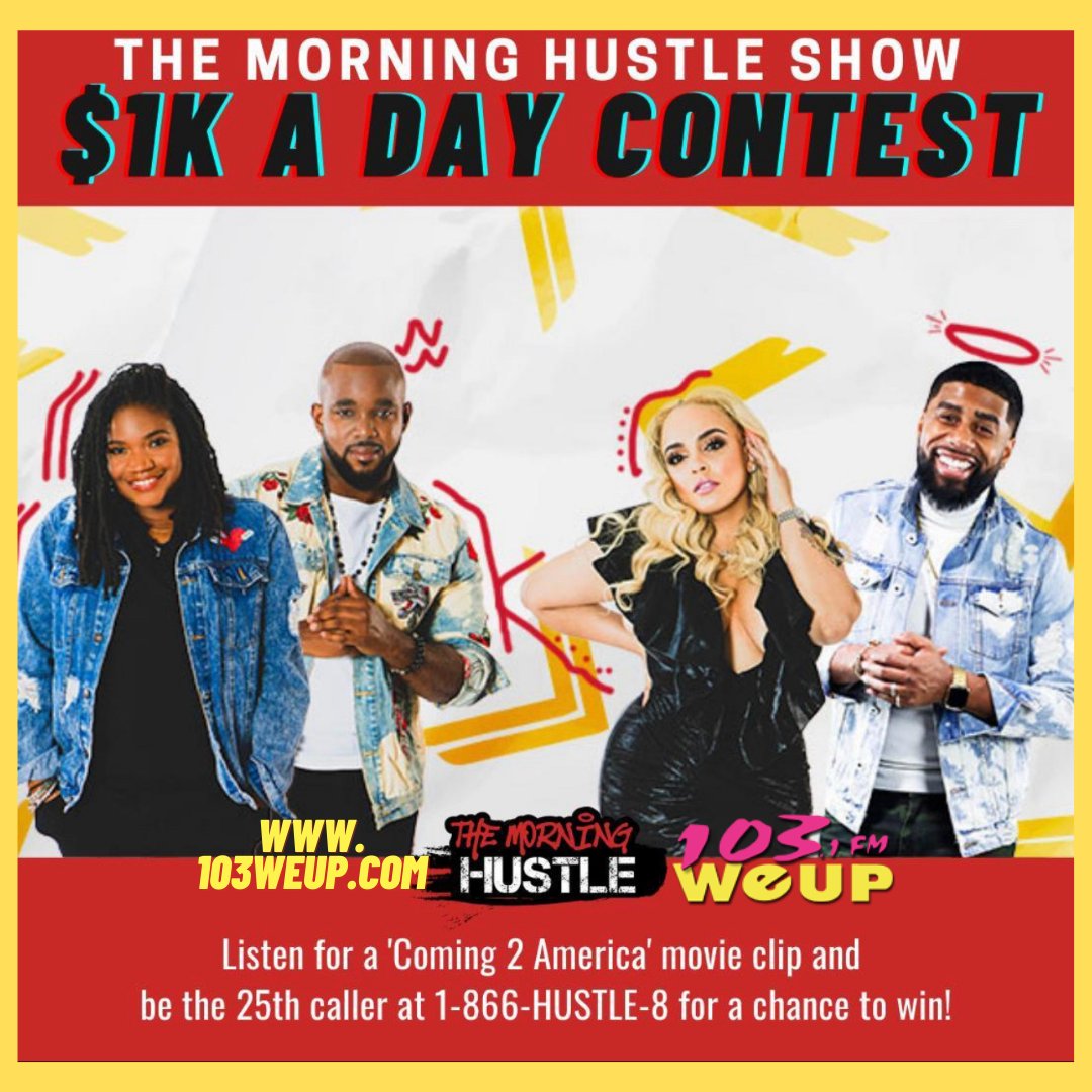 The @morninghustleshow is giving away a $1,000 daily! Listen in to WEUP for your chance to be a winner!