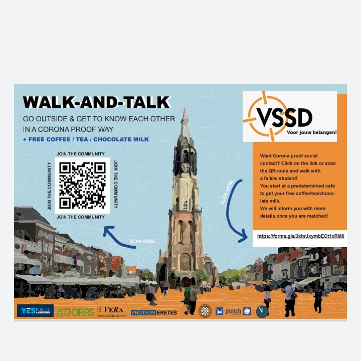 Meet your fellow student in these strange times. We facillitate this by offering the 'walk-and-talk' concept. 
The idea is that you can drink a cup of coffee while walking a 1-on-1 route with a fellow student
Respecting the corona rules

 Sign up!
forms.gle/3khrJxymbECt1x…