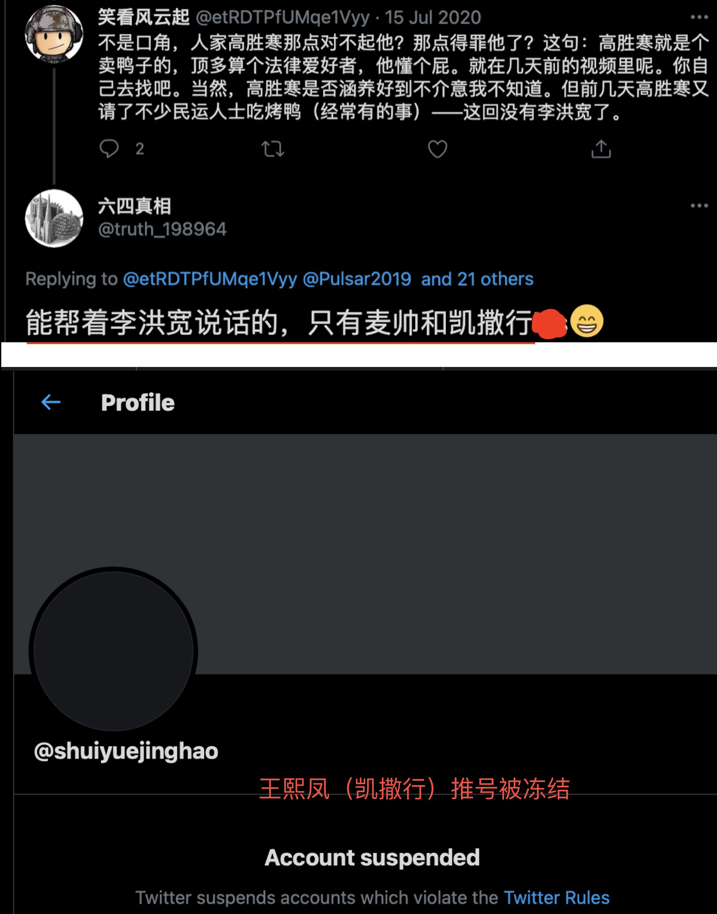 Elina 李洪宽在油管说被冻结账号可能与评论魏京生黄慈萍有关 被冻结也好不必帮推特赚钱 图1他说被冻结与川普同命运 他挺川是为流量而非理念 图2其关门弟子李振成评报摊纯属胡说 报摊若有每月5千美刀收入怎会用android 图3证明报摊是女性 图4李洪宽