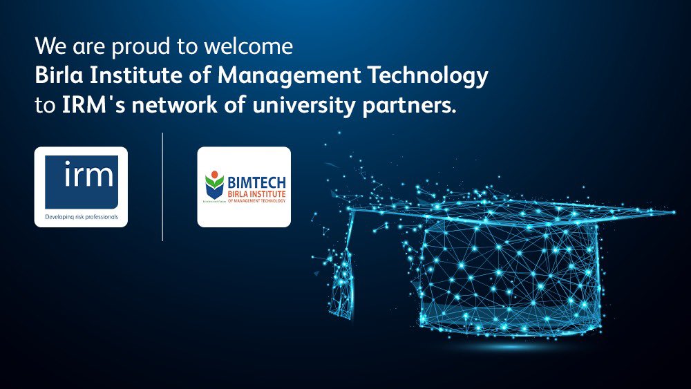 irm_india's tweet photo. We are proud to welcome Birla Institute of Management Technology (BIMTECH) to IRM's network of university partners.
BIMTECH students and alumni members can enrol for the Level 2 exam here: https://t.co/luCanjlRkw
@BIMTECHNoida @directorBIMTECH @mkpandey67
#IRMIndia #bimtech https://t.co/vIgnGcK8lQ