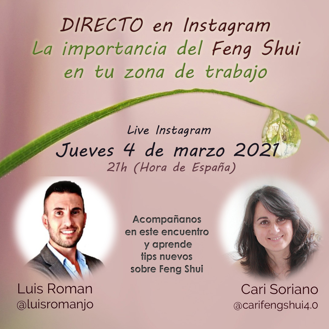 CariFeng's tweet photo. Todos trabajamos en un espacio no podemos prescindir de él. Jueves 4 de marzo -21:00h- Charlare con @luisromanjo sobre cómo nos influye nuestro espacio de trabajo en la productividad, creatividad y en nuestros hábitos.
Espero verte en Live en Instagram: 
IG: @carifengshui4.0 https://t.co/anpv5RJ2eq