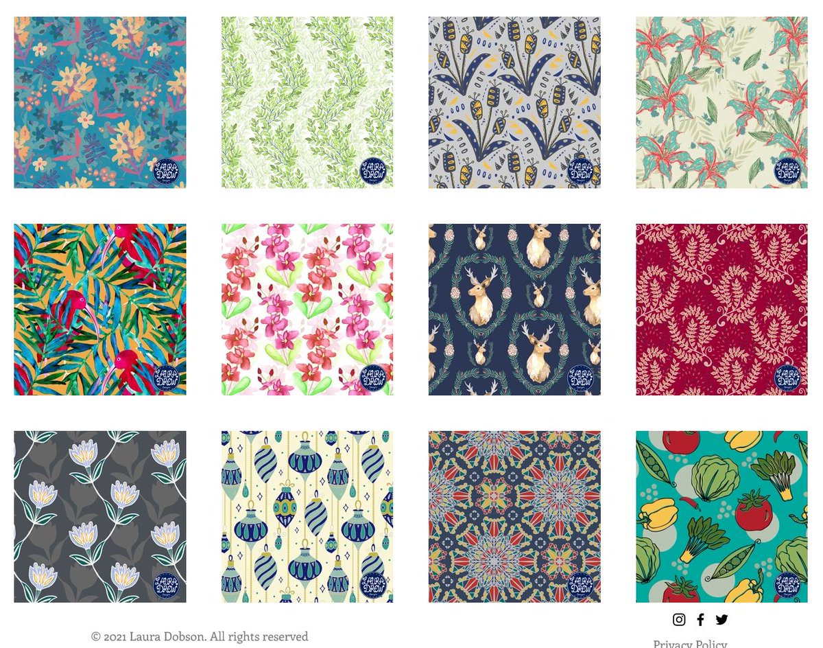 lauradrewdesign's tweet photo. My website is now live, showcasing my work available for Freelance and Licensing. Link in bio- If you're interested in working with me, head over to my contact page and drop me a message.
#lauradrew_designs #surfacepattern #artlicensing #patternlicensing #freelance #textiledesign https://t.co/KWnLprQre3