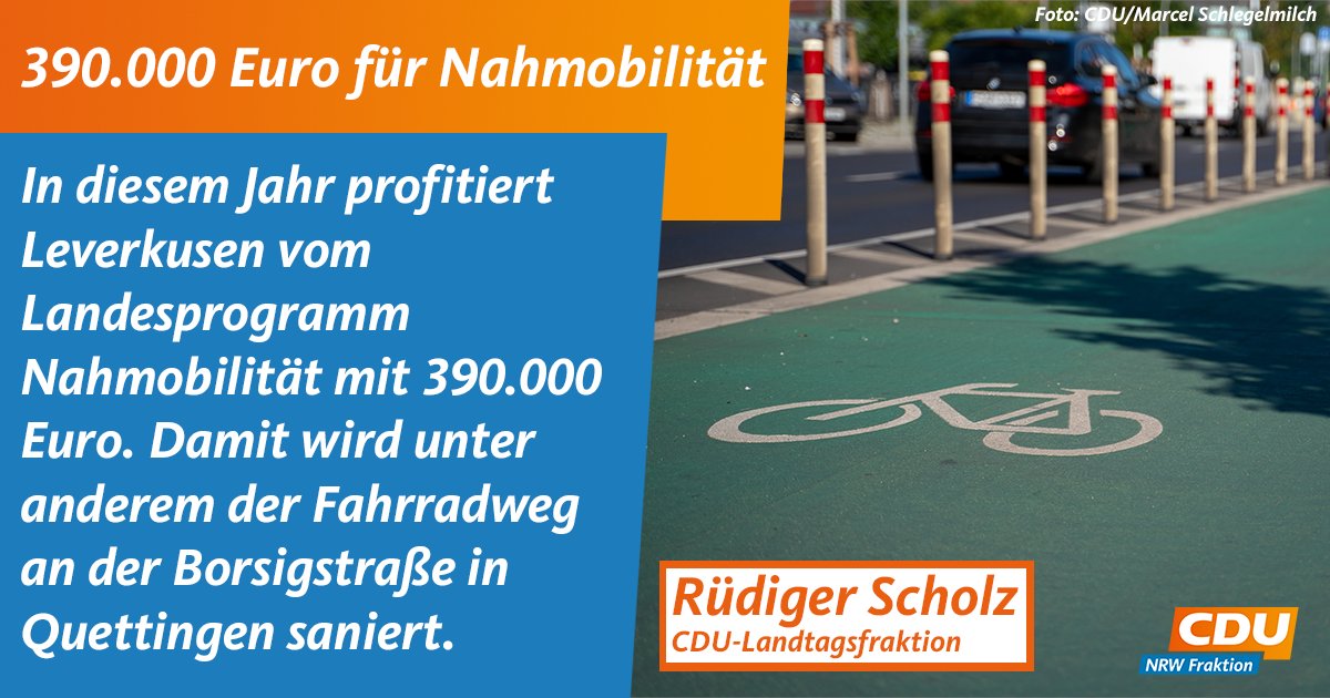 #Leverkusen profitiert vom Landesprogramm #Nahmobilität in diesem Jahr mit 390.000 Euro. Damit wird unter anderem der #Radweg an der Borsigstraße in #Quettingen saniert. #Fahrrad #nrwkommtvoran