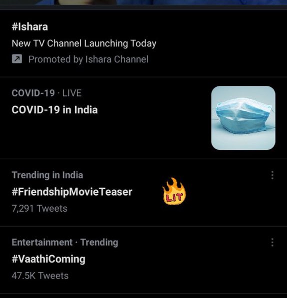 LosliyaFC's tweet photo. Trending now 😎😎

#FriendshipMovieTeaser #Losliya https://t.co/SZd4Veyjos