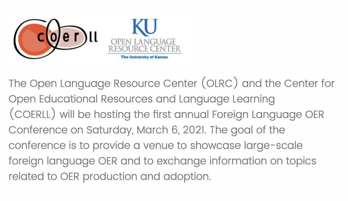 WLLC_CCSU's tweet photo. Happy Open Educational Resources Week! Next Saturday COERLL hosts a free conference for language educators that promises to be eyeopening! https://t.co/y0B2jWAv2B @CCSU #actfl #nectfl #ctcolt #langchat #openeducationalresources https://t.co/QcrxsOJqkP