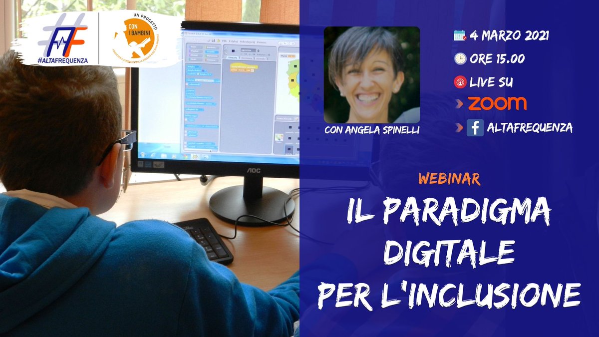 #Webinar | #Sociale

📅#4Marzo | 🕒15.00
💻#LIVE Facebook del progetto #AltaFrequenza
👉facebook.com/AltaFrequenzaR…

Parliamo di #digitale e #inclusione con Angela Spinelli, ricercatrice dell'Università di Roma Tor Vergata

👇
Per assistere su ZOOM scrivi a segreteria@oasisociale.it