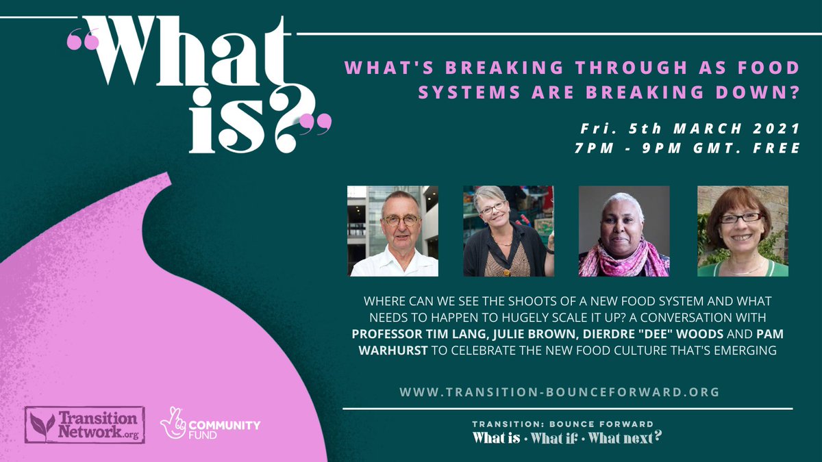 TransitionTog's tweet photo. #whatnextsummit event 8/8, Fri, 7pm: Investigating new food systems in the UK with @ProfTimLang, @growcomm's Julie Brown, award winning cook @didara, & Pam Warhurst of @IncEdNetwork. A celebratory evening not to be missed at https://t.co/FOccKKkjkS #foodnetworks https://t.co/CGYMq2TkXX
