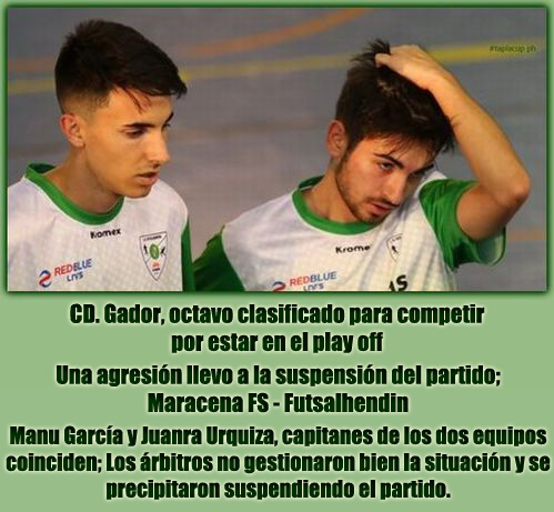 Futsalsur's tweet photo. #G18Tercera / Jornada 14 

@CDGador octavo clasificado para competir por estar en el play off
Una agresión llevo a la suspensión del partido; @MaracenaFS - @futsalhendin
Los capitanes coinciden; Los árbitros se precipitaron con la suspensión del partido

https://t.co/omAGf7XX1w https://t.co/vDh4vJivNx