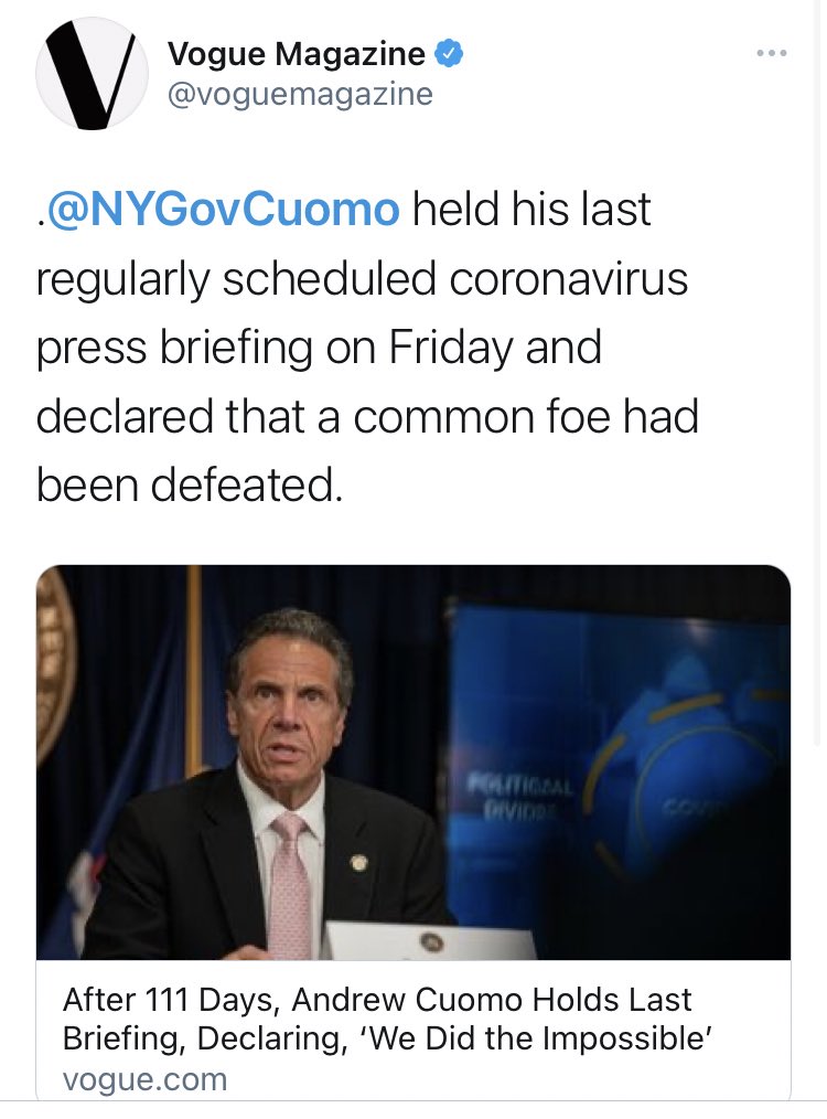 Some Vogue Magazine coverage of Andrew Cuomo in 2020