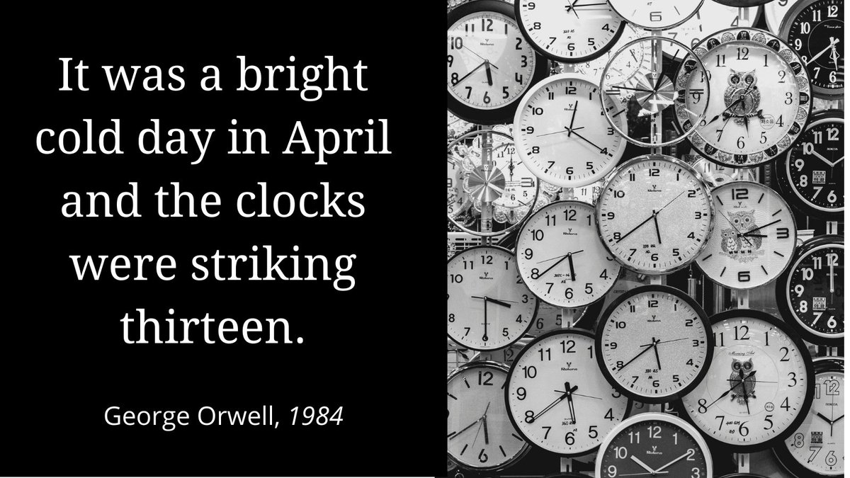 adrianaallegri's tweet photo. The first line of 1984 is brilliant. Orwell set the novel's eerie tone and hinted at its themes/conflicts in 14 words. As a reader, I know immediately I'm in for one hell of a ride.
What are your favorite #FirstLines?
#NovelFirstLines #FamousFirstLines @OrwellQuotes https://t.co/S19pOxAOpC