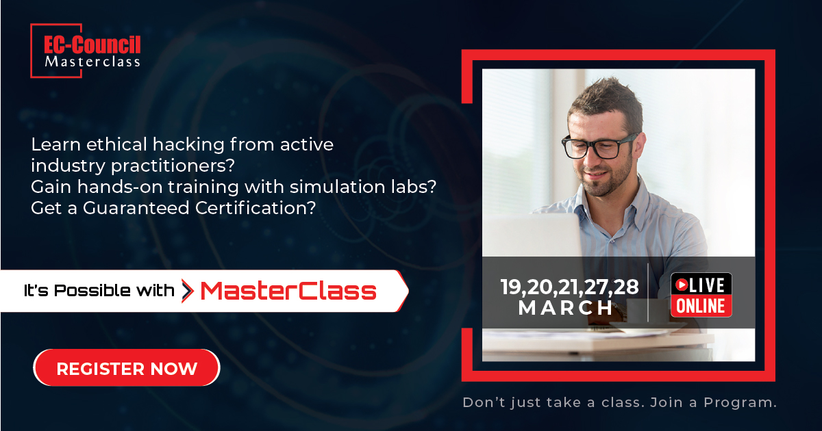 ECCOUNCIL's tweet photo. Learn #ethical #hacking from active industry practitioners. Get Certified Online. Enroll in EC-Council’s #MasterClass #CEH Program for hands-on training delivered by globally renowned trainers.
#EthicalHacking #LearnHacking #CEHMaster. Learn More
https://t.co/JPCHfvOPXU https://t.co/VK3f6yl9tm