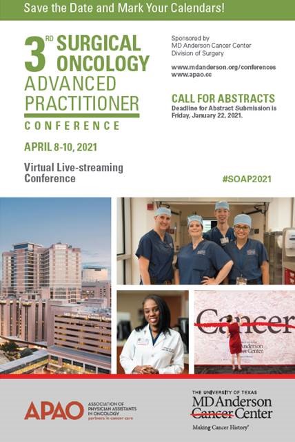 Steven Wei, EdD, MPH, PA-C (@swei_pa) on Twitter photo Come join us at #SOAP2021 (April 8-10, 2021) and learn from GI and sarcoma surg onc experts <a href="/VautheyMD/">Jean-Nicolas Vauthey MD</a> <a href="/NancyYouMD/">Nancy You</a> @HopTranCao <a href="/IkomaMD/">Naruhiko Ikoma MD MS</a> <a href="/emilykeungMD/">Emily Keung, MD</a> and more #AllVirtual #InviteyourAPPs <a href="/MDAndersonNews/">MD Anderson Cancer Center</a> @oncsurgery <a href="/sgswisher/">Stephen Swisher</a> #endcancer Register at mdanderson.cloud-cme.com/soap2021 Come join us at #SOAP2021 (April 8-10, 2021) and learn from GI and sarcoma surg onc experts <a href="/VautheyMD/">Jean-Nicolas Vauthey MD</a> <a href="/NancyYouMD/">Nancy You</a> @HopTranCao <a href="/IkomaMD/">Naruhiko Ikoma MD MS</a> <a href="/emilykeungMD/">Emily Keung, MD</a> and more #AllVirtual #InviteyourAPPs <a href="/MDAndersonNews/">MD Anderson Cancer Center</a> @oncsurgery <a href="/sgswisher/">Stephen Swisher</a> #endcancer Register at mdanderson.cloud-cme.com/soap2021