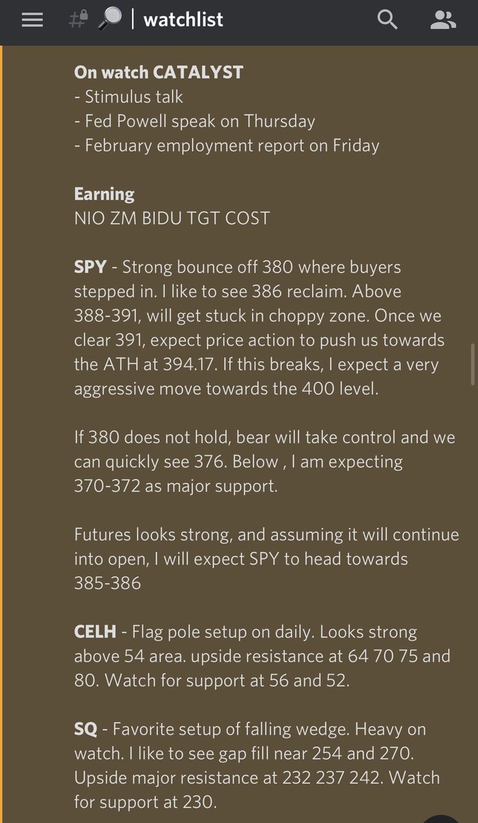 OculusOptions's tweet photo. Good morning, let’s hope we see some GREENS this week. Here is a snippet of our watchlist for this week. Join us for a discount, link in the bio. $spy $tsla $amzn $gme $ba $sq $nio $sos #options #Optionselling #market #StockMarket #stocks #tradingtips #ES_F #daytrading https://t.co/KBli9uhKJ5