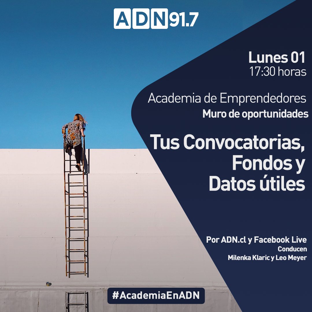 leomeyer's tweet photo. Muro de Oportunidades HOY
Convocatoria @technovationcl para niñas
Entrevista a https://t.co/5FGQhLYDuC
Herramienta @AltumLab
Programa #SocialGenE de @uvalpochile
Fondo de Inversión #Devlabs
Gym tributario Centro de Negocios @Sercotec_Chile
17:30 Hrs Online y 21 Hrs ADN Radio https://t.co/zNj7B8Cn9h