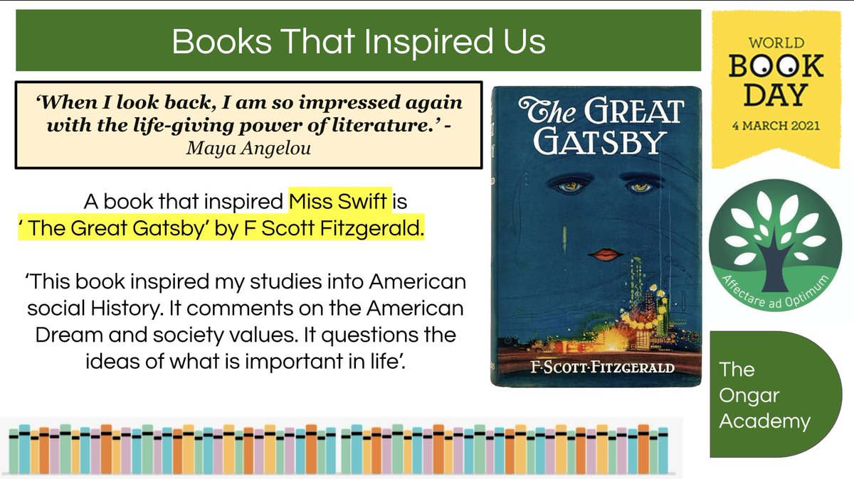 H_Swift98's tweet photo. World Book Day is Thursday 4th March🥳 

I remember reading The Great Gatsby as a Y12 English Literature student and it opened so many doors of interest to me. Little did I know that one book would catalyse my future studies into both American and modern social History. https://t.co/PbE2fA9y3h