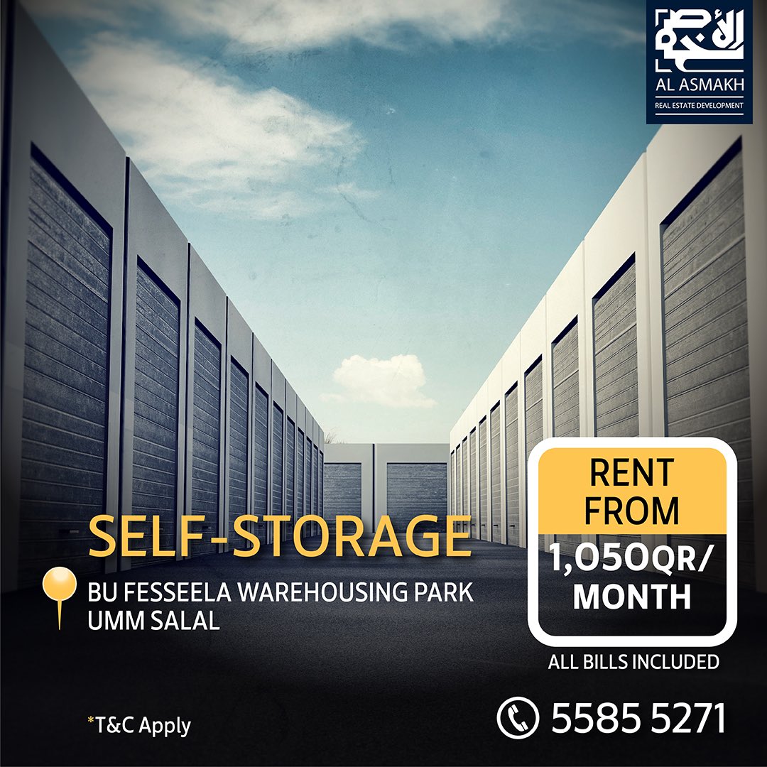 alasmakh's tweet photo. Personal Storage at 1050 QR/month!

The perfect solution is just around the corner! Rent now at Bu Fesseela warehousing park!

https://t.co/khXj3cv0lZ - 📞55855271

#AREDC #BuFesseela #personalstorage #UmmSalal https://t.co/HSWEaT0g1c