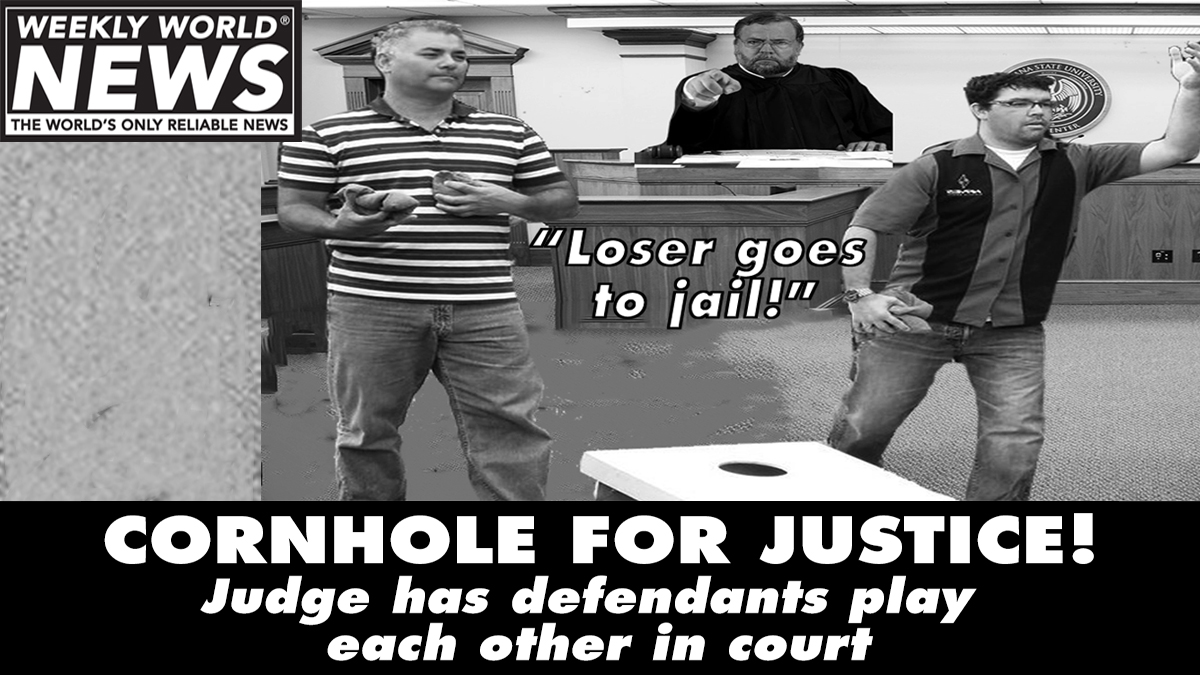 weeklyworldnews's tweet photo. Innovations in the justice system?
#cornhole #justicesystem #judge #cornholeforjustice #justice #avoidjailtime https://t.co/SL9QQ9yqK1