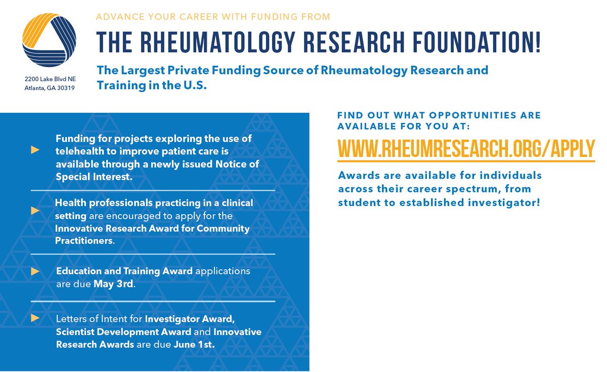 Now accepting applications for several awards! Apply now for funding to advance your career! rheumresearch.org/apply  #Rheumatology #RheumRFA