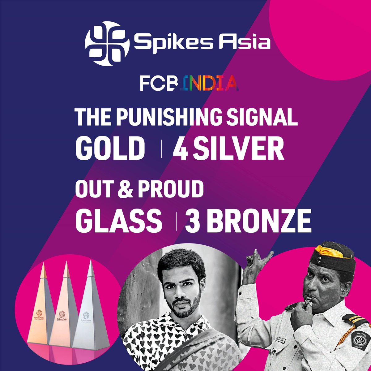 #FCBIndiaAwards 

What a spike-tacular opening to 2021! 

FCB India wins 9 Spikes at the coveted @SpikesAsia 2021 for our globally acclaimed campaigns- The Punishing Signal for #MumbaiPolice and Out & Proud for @timesofindia! 

#BraveTogether #FCB #FCBIndia #FCBNeverFinished