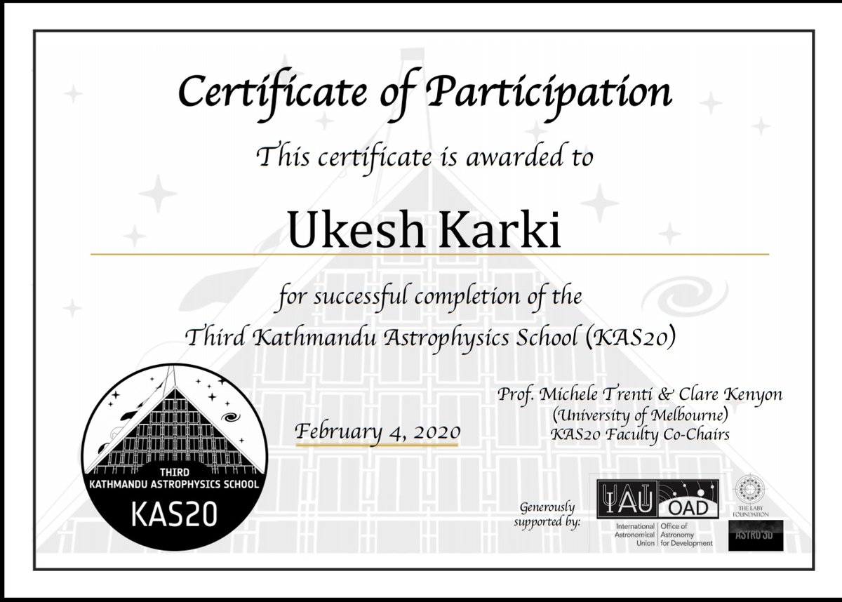 ukekarki's tweet photo. Completion of first part of KAS 20🌟🌟🎉🎉 Thank you Michele Trenti, Clare Kenyon @RedLippedAstro and other organizing member for giving us aspiring astrophysicist such an opportunity to learn from experts. #Astrophysics #IAU #KAS20 https://t.co/3rzZFwg21k