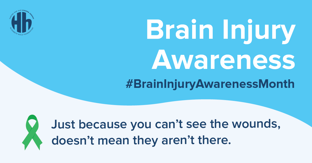 DoleFoundation's tweet photo. Over 350,000 service members have sustained a #TBI, affecting their cognitive and motor functions, sensations, and emotions. During #BrainInjuryAwarenessMonth, we recognize & support the caregivers and family who members play a significant role in the recovery of their veterans. https://t.co/IH1OUM4816
