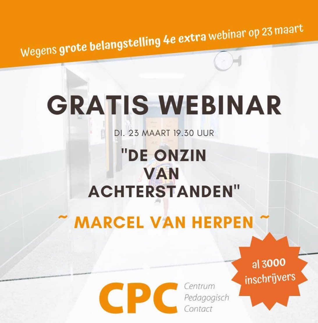 Bizar! Al meer dan 3.000 deelnemers! Inmiddels is de inschrijving op de 4e gratis webinar over "De onzin van achterstanden" door Marcel van Herpen #CPC geopend. Datum dinsdagavond 23 maart. 

Inschrijven gratis webinar via: centrumpedagogischcontact.nl/inschrijven-gr…