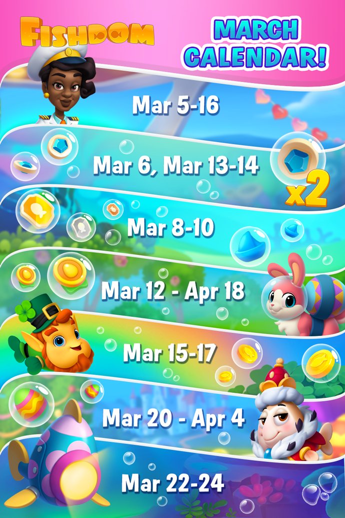 FishdomOfficial's tweet photo. Welcome spring with our new calendar! 🌸 Which of these events look most interesting to you? 🤩 https://t.co/vsvv0bBigU