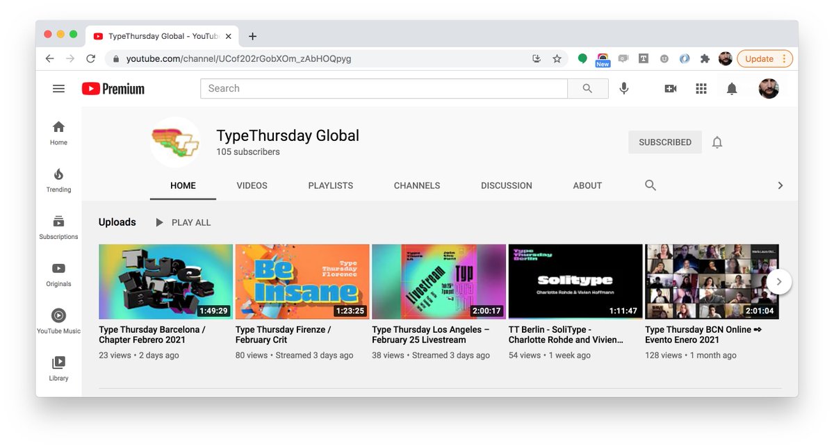 The TypeThursday Global Youtube channel broke 100 subs this week! Congrats to the TypeThursday chapters who bring together people who love type all around the world. youtube.com/channel/UCof20…