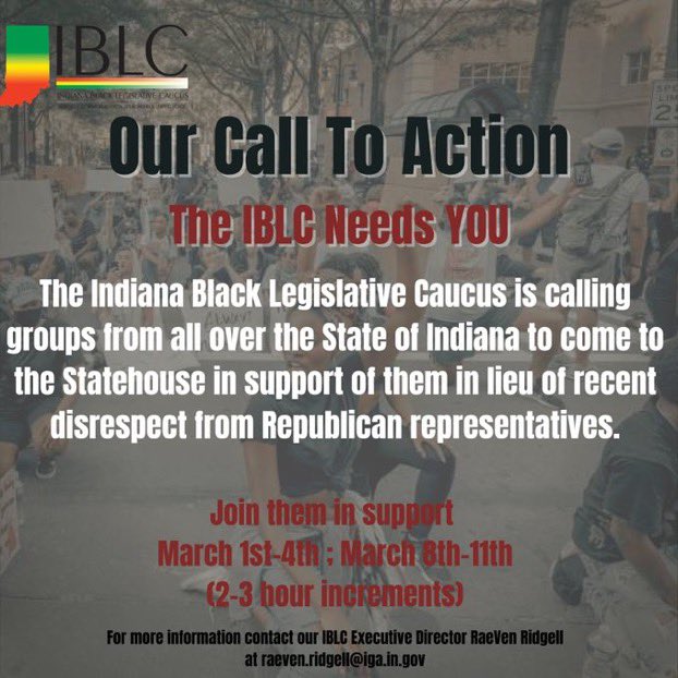 CollegeDemsIN's tweet image. Join College Democrats of IN this Wednesday (3/3) from 2-5pm as we support the @INBlackCaucus and advocate for important legislation!

DM us if you’ll be attending. We’d love to see you there!