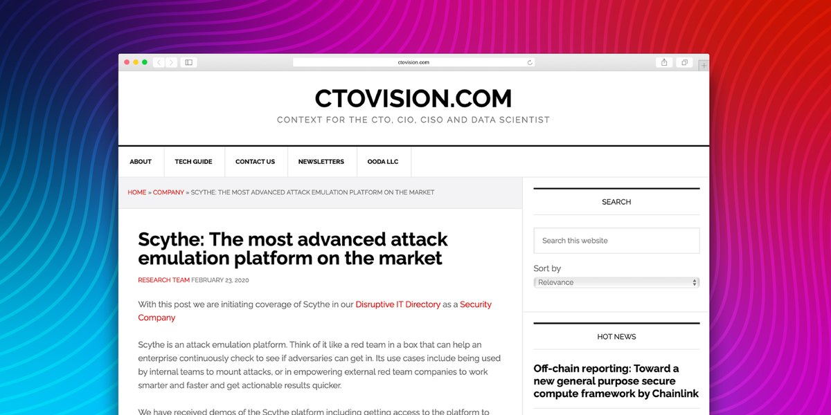 scythe_io's tweet photo. We are proud to be featured by @ctovision 🦄

If you haven’t seen our platform in action, let us show you what we can do!  DM us for a Demo! 🔴🔵🟣🚀

 #adversaryemulation #attackemulation #redteam #blueteam #purpleteam #SCYTHEnews  

https://t.co/JSlo89mcJJ https://t.co/FmBjyFcMJQ