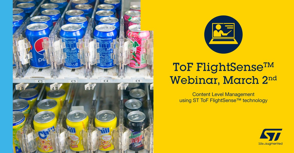 ST_World's tweet image. Join our 1-hour webinar to discover how ST Time-of-Flight proximity and ranging sensors can beat content level monitoring challenges. March 2, 2021 bddy.me/38fBqW3 #proximitysensors #ToF