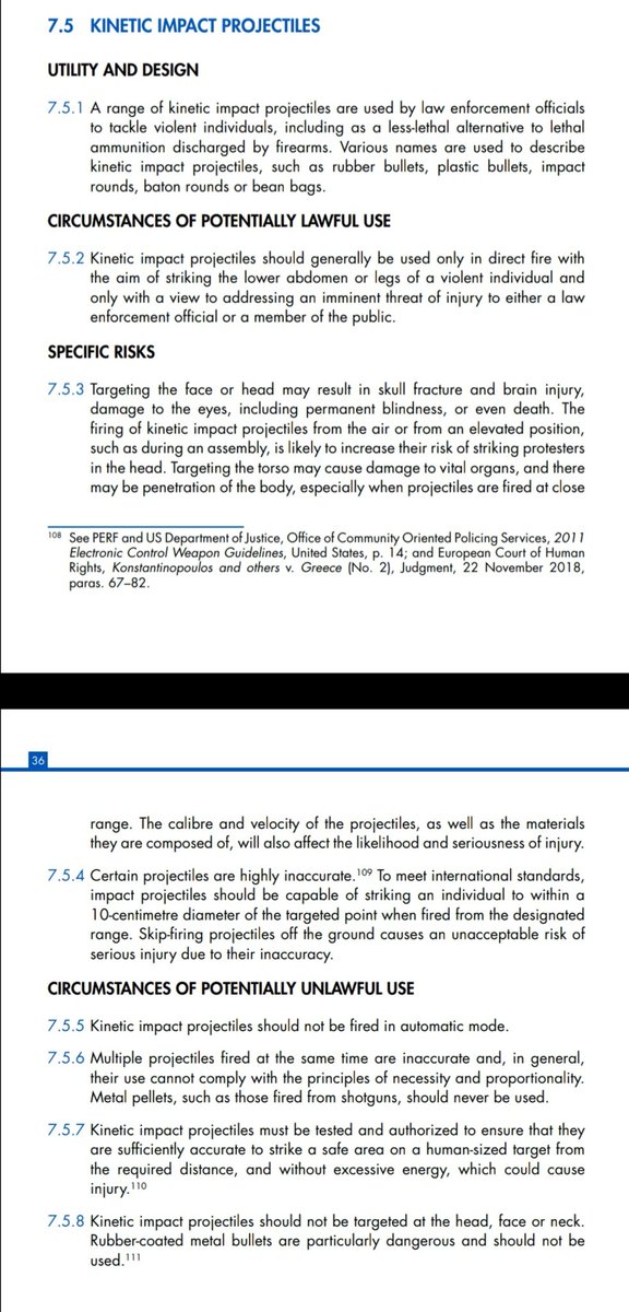 UN Human Rights บอกไว้

7.5.3 ไม่ให้ยิงหัวกับหน้า เพราะอาจทำให้กะโหลกร้าว สมองบาดเจ็บ ตาบอด ไม่ให้ยิงช่วงลำตัวเพราะอาจทำให้อวัยวะสำคัญบาดเจ็บและเจาะร่างกาย
7.5.6 ไม่ให้ยิงรัว ๆ มั่ว ๆ

เอาลิงก์ไปดูเต็มได้
ohchr.org/Documents/HRBo…

#ม็อบ28กุมภา #ม็อบ28ภุมภา #ไม่ขายให้ตํารวจทหาร