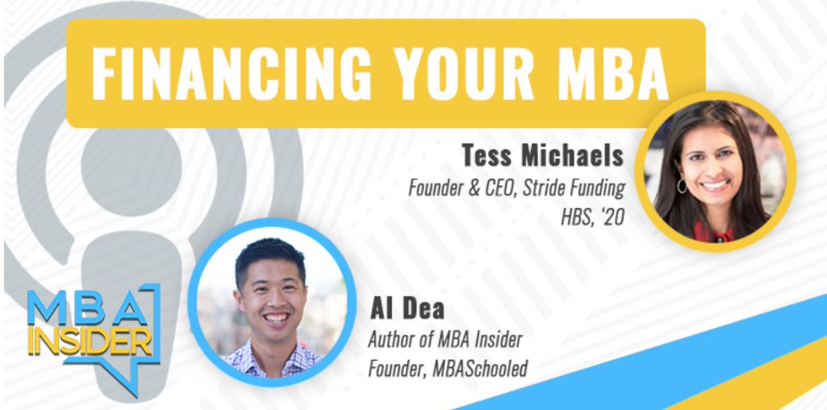MBASchooled's tweet photo. Our latest podcast is out on Apple Podcasts & Spotify. Listen to Tess Michaels, Founder & CEO of @StrideFunding speak about Stride Funding & financing your MBA!
https://t.co/Ifm5d3qzhm
#MBAInsider #MBA #MBAschool #businessschool #getyourMBA #education#mbastudent #mbafinancing https://t.co/ImPpzGSP8F