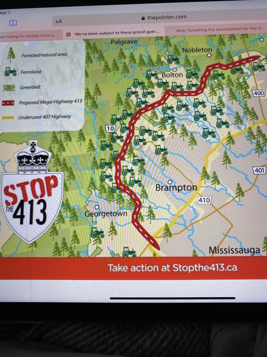 carolynhparrish's tweet photo. Red snake is proposed 413. Note the farmland it destroys only to be replaced by employment &amp; sprawling residential development dependent on cars. Yellow underused 407 below. Send your request  for a federal EA to https://t.co/Q5UJvkPT2d then RETWEET this to your followers. https://t.co/mfz4JQseoE