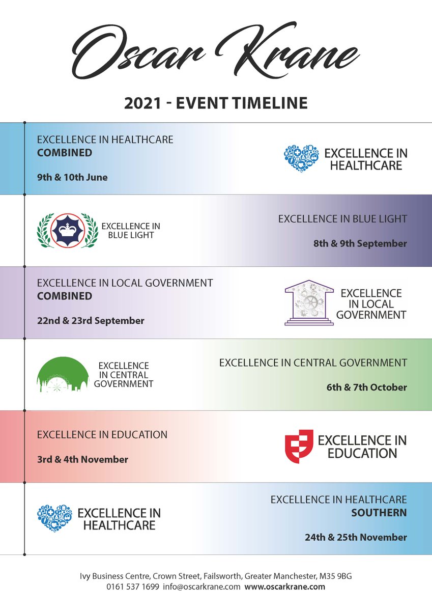 Oscar Krane (@oscarkrane) on Twitter photo After a very challenging 12 months we are incredibly excited to announce our 2021 events timeline. Get in touch with us via info@oscarkrane.com to be involved in any of the events below. We look forward to see many of you soon. #networking #events #facetoface #PublicSector After a very challenging 12 months we are incredibly excited to announce our 2021 events timeline. Get in touch with us via info@oscarkrane.com to be involved in any of the events below. We look forward to see many of you soon. #networking #events #facetoface #PublicSector