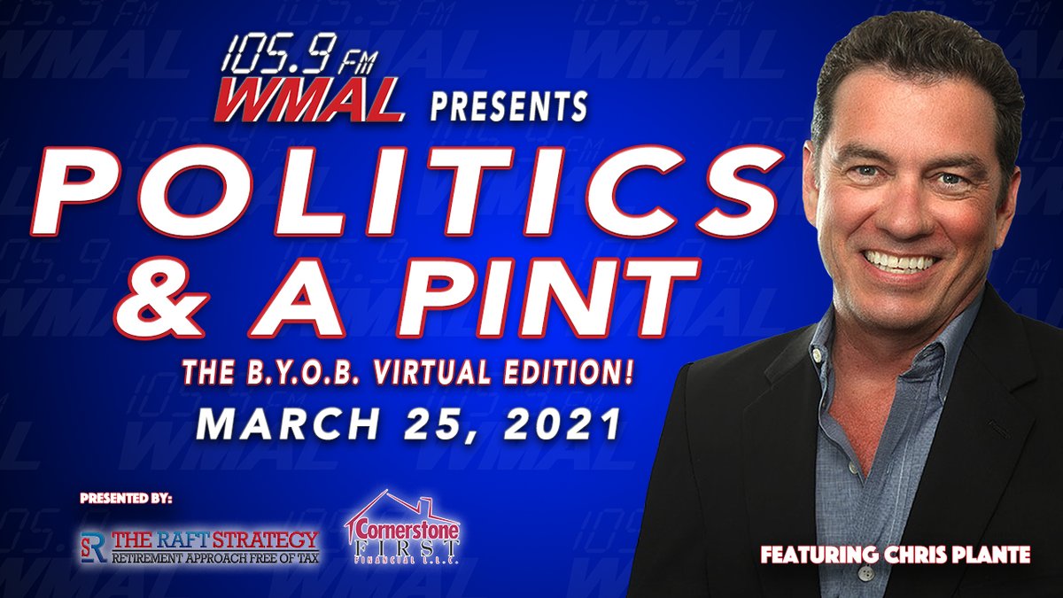 WMALDC's tweet photo. Its back! Join us for a virtual version of our #PoliticsAndAPint featuring @ChrisPlanteShow - Mar. 25!!! Register here - https://t.co/FriwwflgTy (Presented by The RAFT Strategy &amp; @cornerstone1st) https://t.co/mYFPxL4E7w
