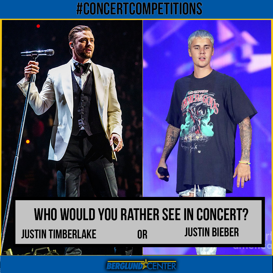 BerglundCtr's tweet photo. This Wednesday's #ConcertCompetitions puts two Justins head to head! Let us know in the comments which popstar you would rather see put on a lively performance! #conerts #music #attheberg #roanoke #roanokeva https://t.co/EFgmby2Td5