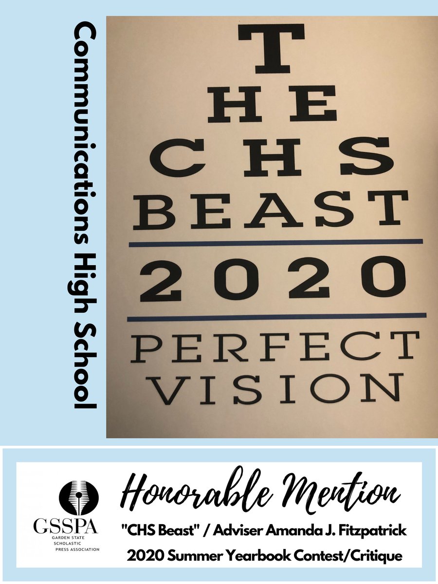 GSSPA's tweet photo. Congratulations to the yearbook staff of Communication High School's CHS Beast, advised by Amanda J. Fitzpatrick. The publication earned an Honorable Mention with their book "Perfect Vision." @make_art_chs @ComHS_MCVSD #GSSPA #yearbook #journalism https://t.co/5u7hEmHMQK