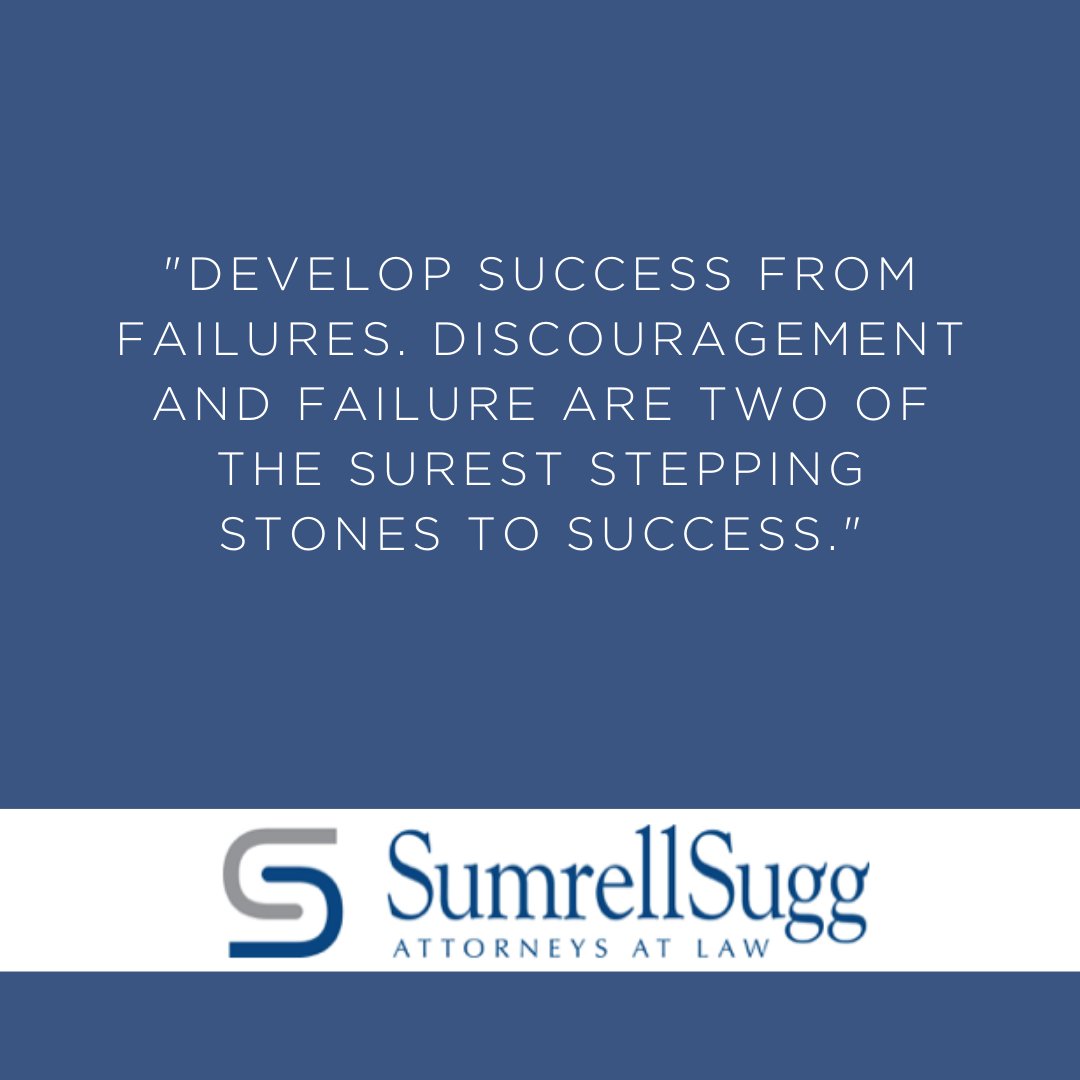 SumrellSugg's tweet photo. Each failure in life brings us a step closer to success. #mondaymotivation #success #failure #discouragement  #lawfirm #newbernlawfirm #newbernnc #newbernattorney #nclawyers #dalecarnegie https://t.co/Td19fkRrna