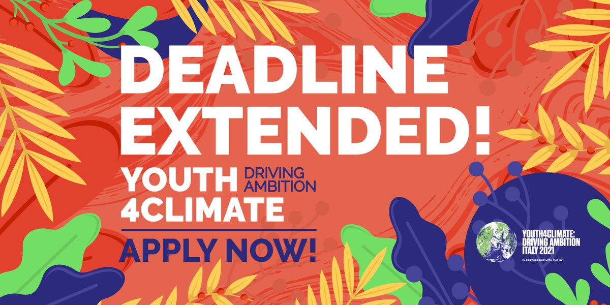 Y4Cofficial's tweet photo. ⚠️ DEADLINE EXTENDED until MARCH 14th ⚠️

Want to represent your country at this year’s #Youth4Climate: #DrivingAmbition event in Milan? 🇮🇹

All you have to do to apply is describe the awesome work you’re already doing for our planet 🌍: https://t.co/ZbihYr9Ba8

Best of luck! 🤞 https://t.co/hz7RxPf2qP