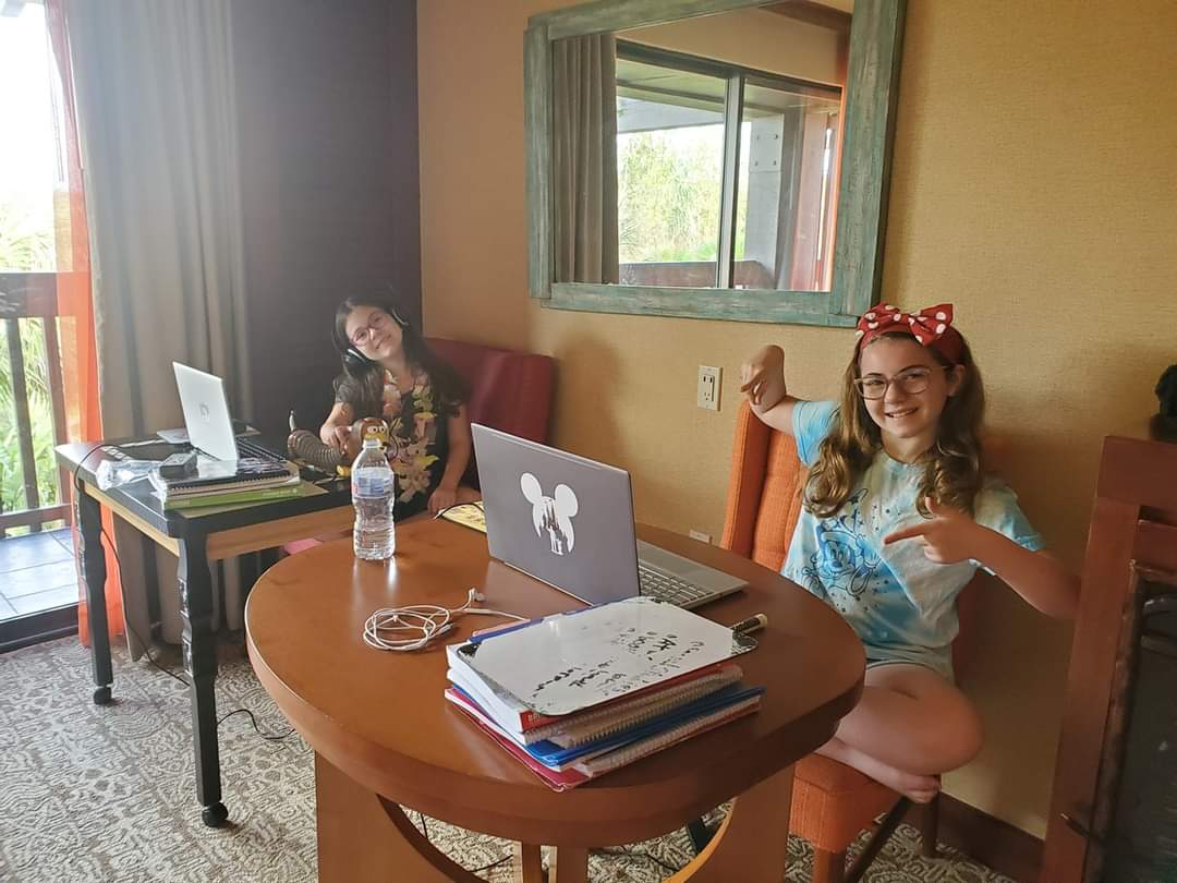 CharlesCiborek's tweet photo. @WDWGuestService Ron &amp; Betty Jo at the Poly hooked us up with this extra little table to make me daughters' virtual learning even better. As if school from WDW isn't awesome enough #castcompliment https://t.co/39w77WBWlT