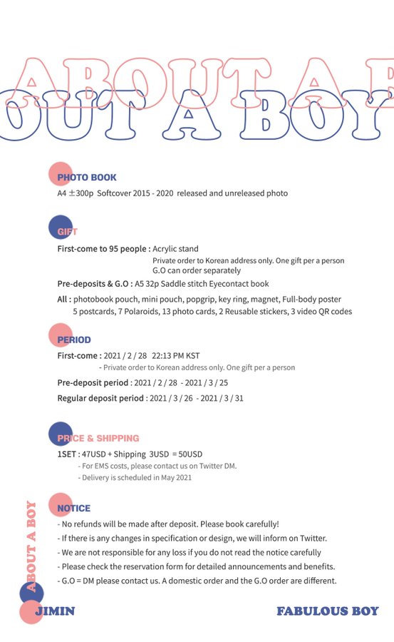613kpopsells's tweet photo. HK🇭🇰G.O Pls RT
BTS About A Boy For Jimin &amp; U Photobook
by @FABULOUSBOY_JM
Photobook: A4 Sized, around 300p, Contains Released and Unrelased photos from 2015-2020
$$: 360/1
收現金/Alipay/FPS
以上價錢只連部分運費，需要補款
截單：25/3 12:00
Link: https://t.co/xTx7G1DiVo https://t.co/tewpIrllGw