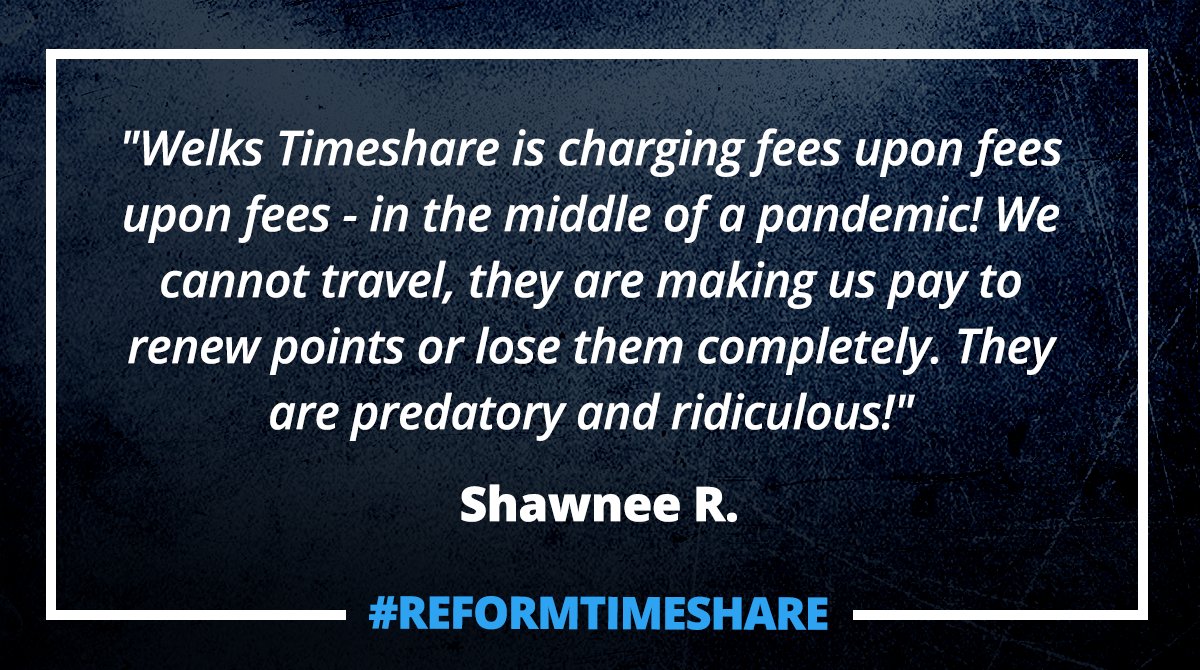 Charging additional fees &amp; forcing owners to pay for points they can't even use in the middle of a pandemic are some of the unfair practices timeshares continue to operate with. If you think this is wrong, add your name to our petition to #ReformTimeshare. bit.ly/2ncBWPG