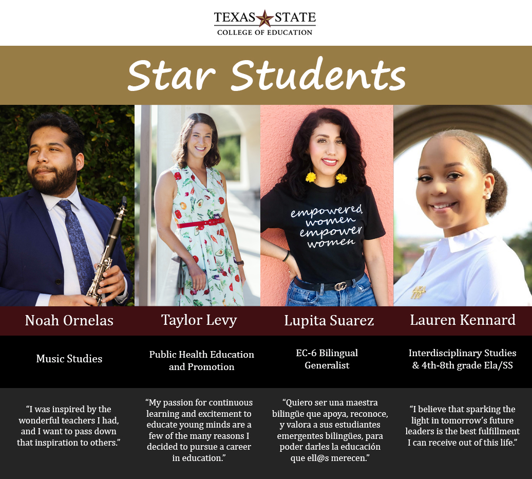 TXSTCOE's tweet photo. Congratulations to our College of Education star students for their hard work and academic excellence! https://t.co/2umzHbfDHo
